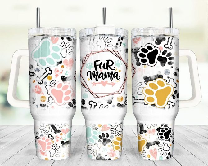 Cute Dog Footprints Custom Stanley Quencher 40Oz Stainless Steel Tumbler With Handle - Image 2