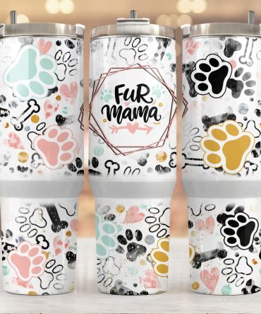 Cute Dog Footprints Custom Stanley Quencher 40Oz Stainless Steel Tumbler With Handle