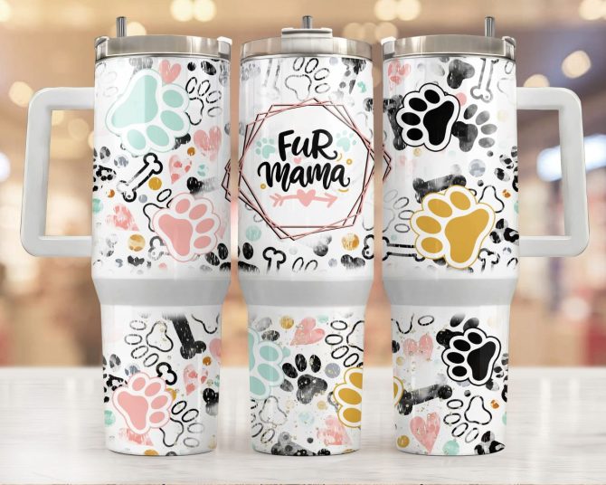 Cute Dog Footprints Custom Stanley Quencher 40Oz Stainless Steel Tumbler With Handle