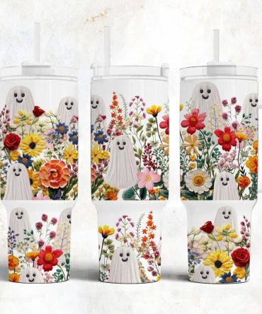 Cute Ghost And Flowers Custom Stanley Quencher 40Oz Stainless Steel Tumbler With Handle