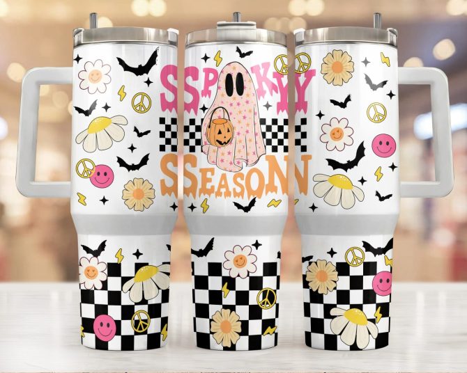 Cute Ghost Custom Stanley Quencher 40Oz Stainless Steel Tumbler With Handle