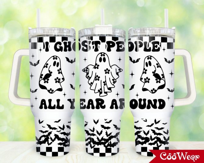 Cute Ghost Custom Stanley Quencher 40Oz Stainless Steel Tumbler With Handle