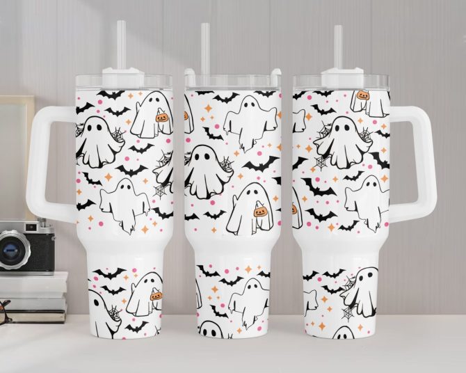 Cute Ghost Halloween Custom Stanley Quencher 40Oz Stainless Steel Tumbler With Handle - Image 2