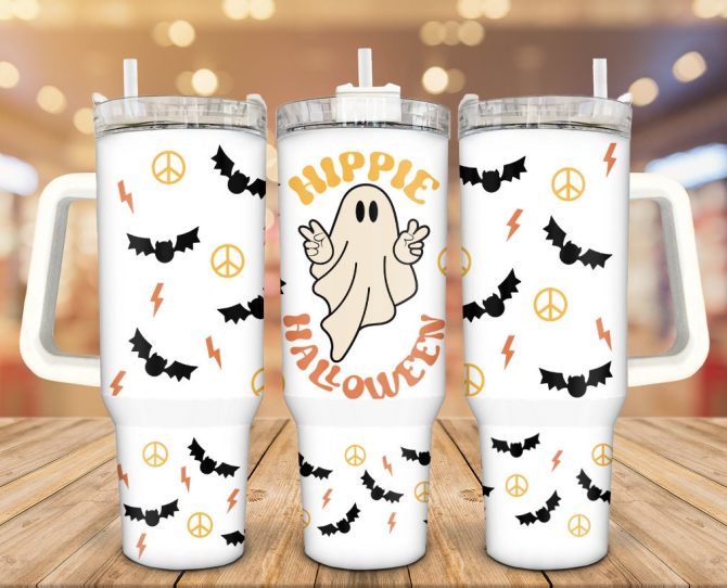 Cute Ghost Halloween Custom Stanley Quencher 40Oz Stainless Steel Tumbler With Handle