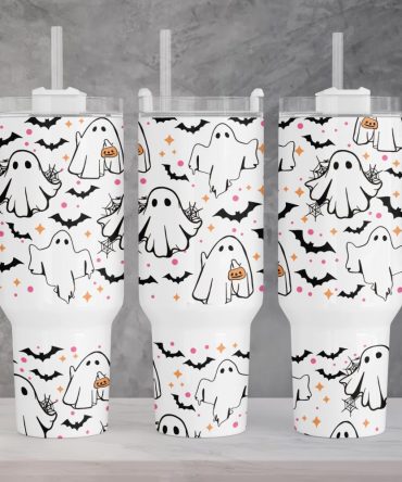 Cute Ghost Halloween Custom Stanley Quencher 40Oz Stainless Steel Tumbler With Handle