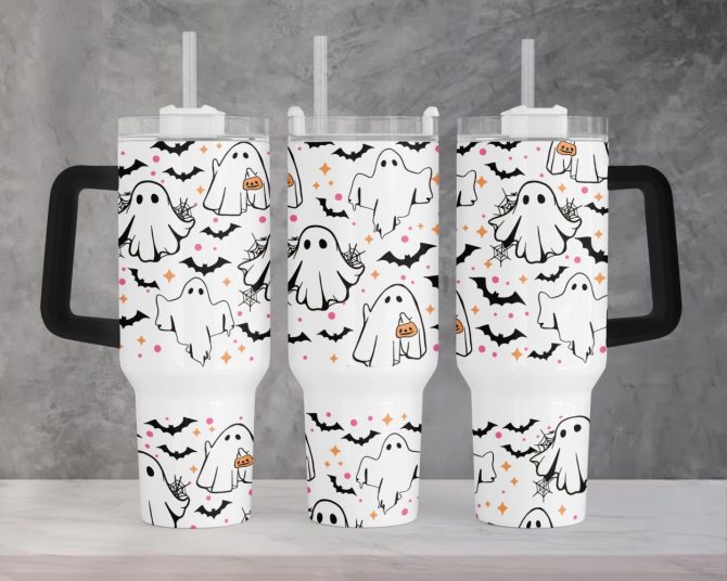 Cute Ghost Halloween Custom Stanley Quencher 40Oz Stainless Steel Tumbler With Handle