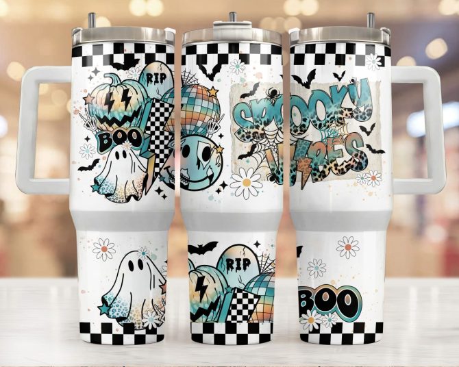 Cute Ghost Halloween Gifts Custom Stanley Quencher 40Oz Stainless Steel Tumbler With Handle