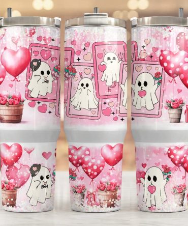 Cute Ghost Valentine Gifts Custom Stanley Quencher 40Oz Stainless Steel Tumbler With Handle