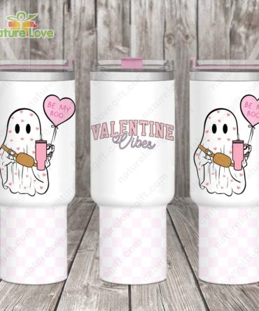 Cute Ghost Valentines Gift Custom Stanley Quencher 40Oz Stainless Steel Tumbler With Handle