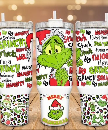 Cute Grinch Merry Xmas Movies Custom Stanley Quencher 40Oz Stainless Steel Tumbler With Handle