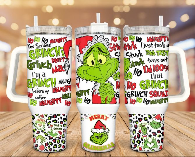 Cute Grinch Merry Xmas Movies Custom Stanley Quencher 40Oz Stainless Steel Tumbler With Handle