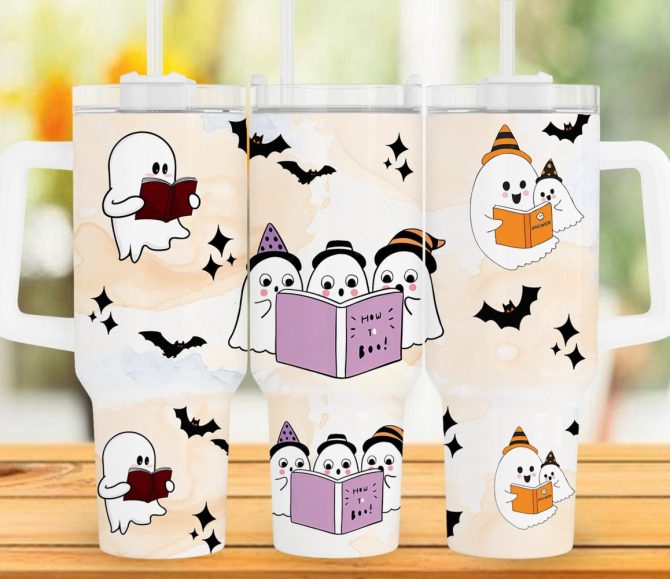 Cute Halloween Ghost Custom Stanley Quencher 40Oz Stainless Steel Tumbler With Handle