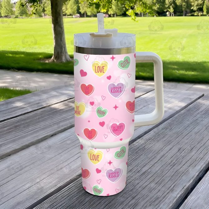 Cute Heart Valentines Gift Custom Stanley Quencher 40Oz Stainless Steel Tumbler With Handle - Image 4