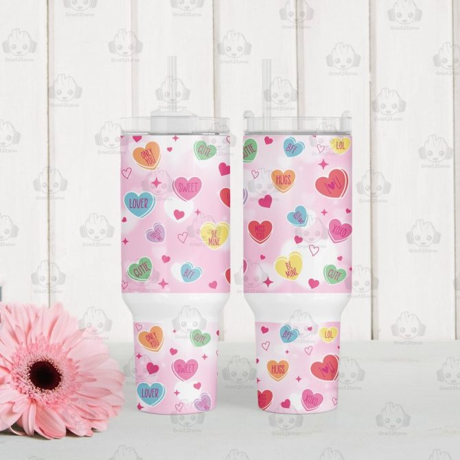 Cute Heart Valentines Gift Custom Stanley Quencher 40Oz Stainless Steel Tumbler With Handle - Image 3