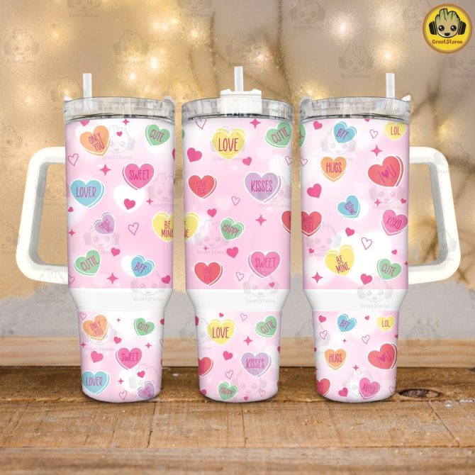 Cute Heart Valentines Gift Custom Stanley Quencher 40Oz Stainless Steel Tumbler With Handle
