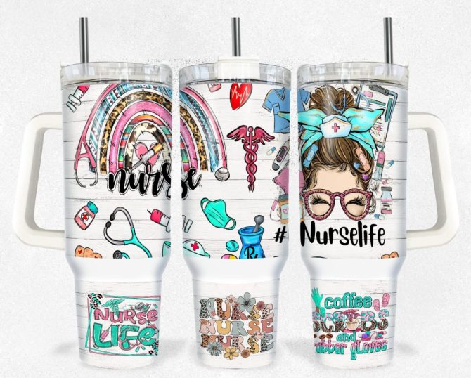 Cute Nurse Custom Stanley Quencher 40Oz Stainless Steel Tumbler With Handle