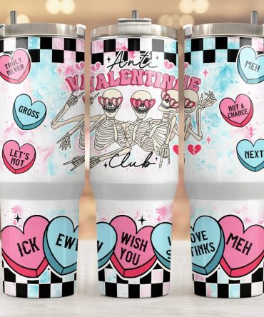 Cute Skull Valentine Gifts Custom Stanley Quencher 40Oz Stainless Steel Tumbler With Handle