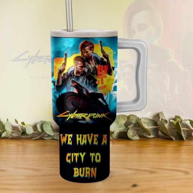 Cyberpunk 2077 Games Custom Stanley Quencher 40Oz Stainless Steel Tumbler With Handle