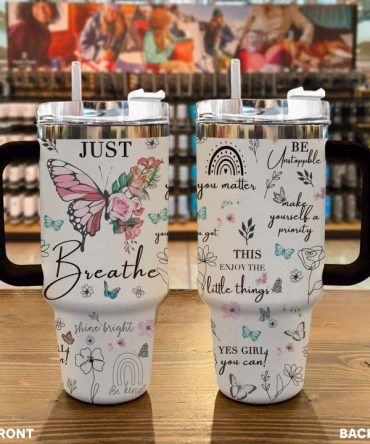 Daily Affirmations Floral Butterfly Custom Stanley Quencher 40Oz Stainless Steel