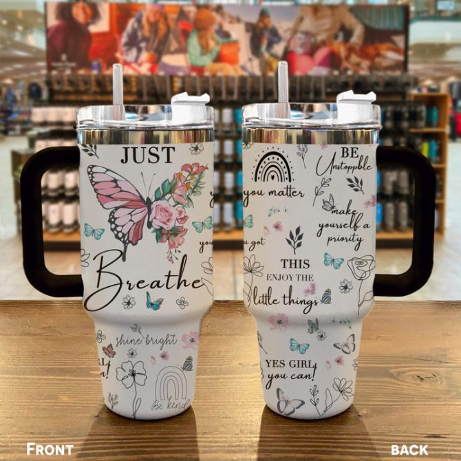 Daily Affirmations Floral Butterfly Custom Stanley Quencher 40Oz Stainless Steel