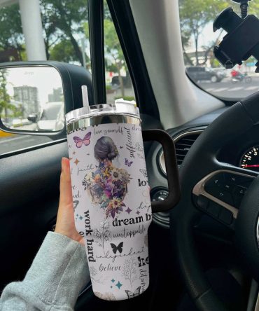 Daily Affirmations Floral Butterfly Custom Stanley Quencher 40Oz Stainless Steel
