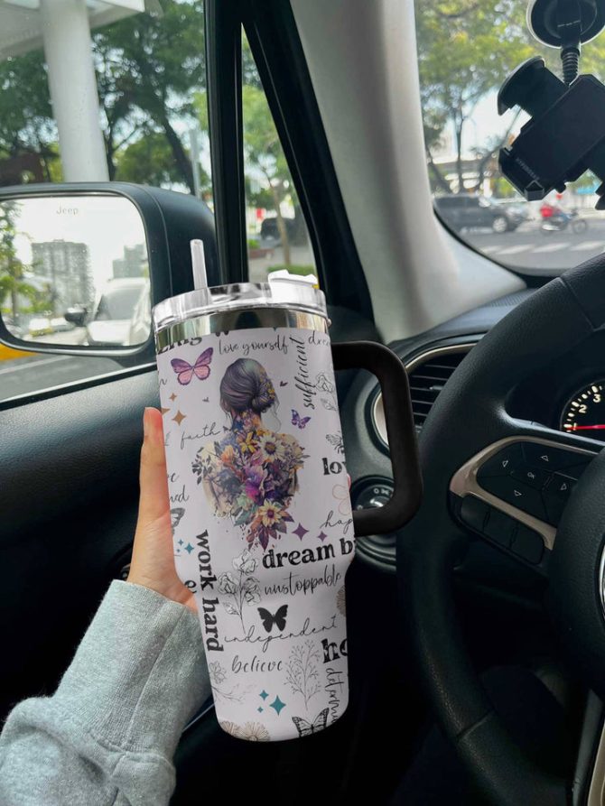 Daily Affirmations Floral Butterfly Custom Stanley Quencher 40Oz Stainless Steel