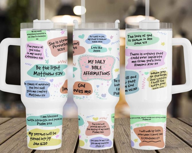 Daily Bible Affirmations Custom Stanley Quencher 40Oz Stainless Steel Tumbler With Handle - Image 2