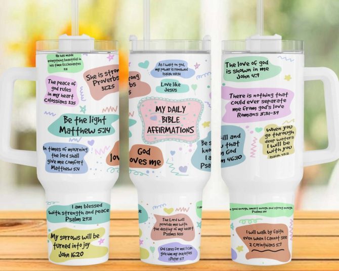 Daily Bible Affirmations Custom Stanley Quencher 40Oz Stainless Steel Tumbler With Handle