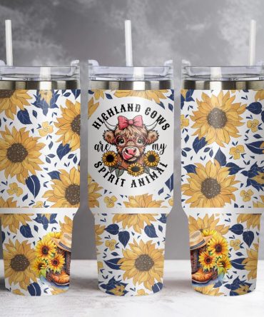 Dairy Cow With Sunflowers Custom Stanley Quencher 40Oz Stainless Steel Tumbler With Handle