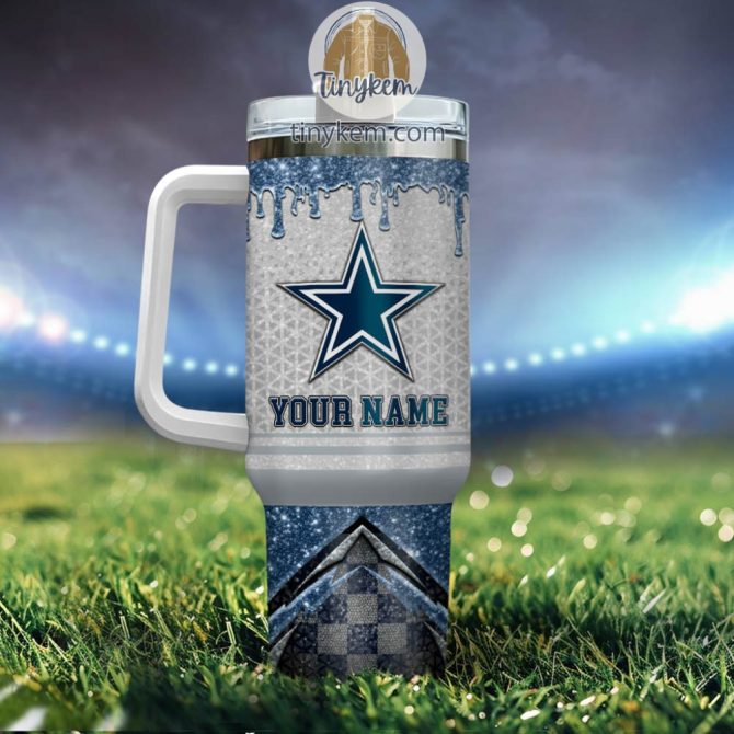 Dallas Cowboys Glitter Nfl Custom Stanley Quencher 40Oz Stainless Steel Tumbler With Handle - Image 3