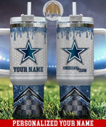 Dallas Cowboys Glitter Nfl Custom Stanley Quencher 40Oz Stainless Steel Tumbler With Handle