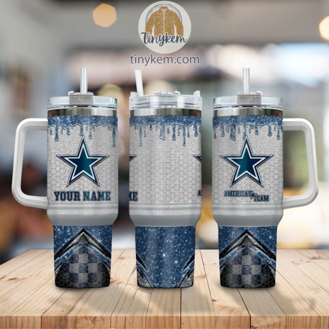 Dallas Cowboys Glitter Nfl Custom Stanley Quencher 40Oz Stainless Steel Tumbler With Handle - Image 2
