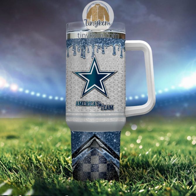 Dallas Cowboys Glitter Nfl Custom Stanley Quencher 40Oz Stainless Steel Tumbler With Handle - Image 4