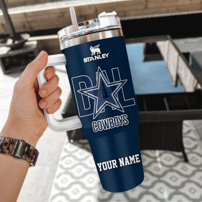 Dallas Cowboys Nfl 3D Logo Custom Stanley Quencher 40Oz Stainless Steel Tumbler With Handle - Image 3