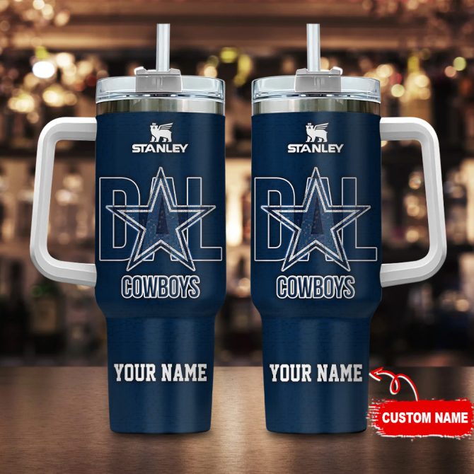 Dallas Cowboys Nfl 3D Logo Custom Stanley Quencher 40Oz Stainless Steel Tumbler With Handle