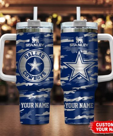 Dallas Cowboys Nfl Camo Pattern Custom Stanley Quencher 40Oz Stainless Steel Tumbler With Handle