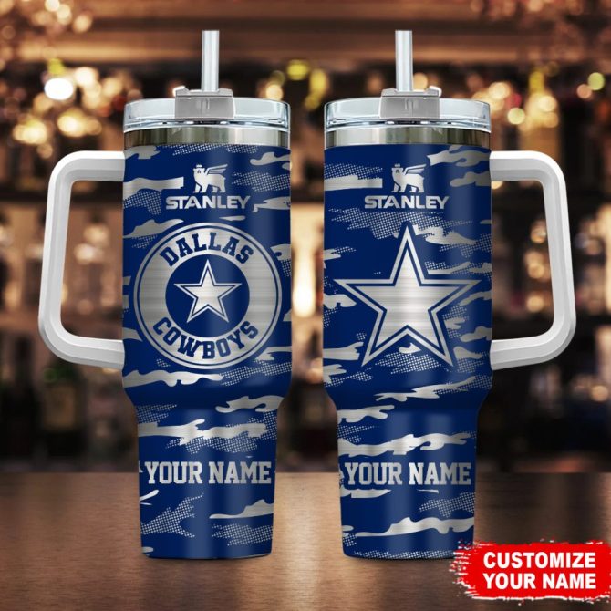 Dallas Cowboys Nfl Camo Pattern Custom Stanley Quencher 40Oz Stainless Steel Tumbler With Handle