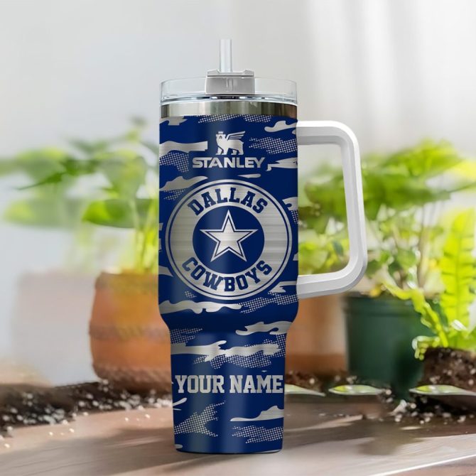 Dallas Cowboys Nfl Camo Pattern Custom Stanley Quencher 40Oz Stainless Steel Tumbler With Handle - Image 2