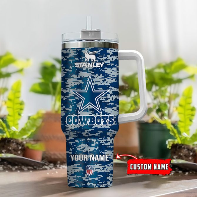 Dallas Cowboys Nfl Camouflage Custom Stanley Quencher 40Oz Stainless Steel Tumbler With Handle - Image 2