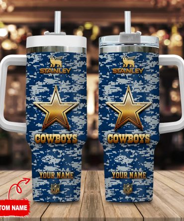 Dallas Cowboys Nfl Camouflage Golden Logo Custom Stanley Quencher 40Oz Stainless Steel Tumbler With Handle