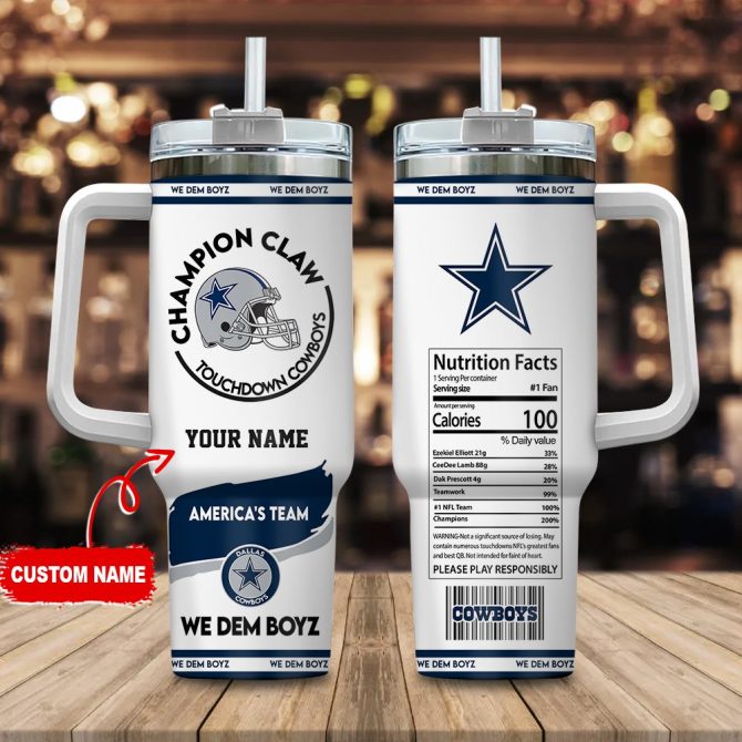 Dallas Cowboys Nfl Champion Claw Custom Stanley Quencher 40Oz Stainless Steel Tumbler With Handle