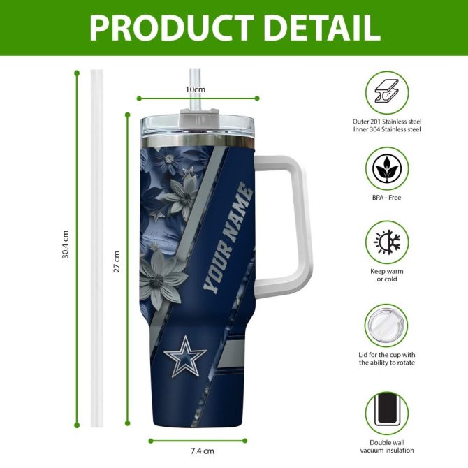 Dallas Cowboys Nfl Custom Stanley Quencher 40Oz Stainless Steel Tumbler With Handle - Image 2