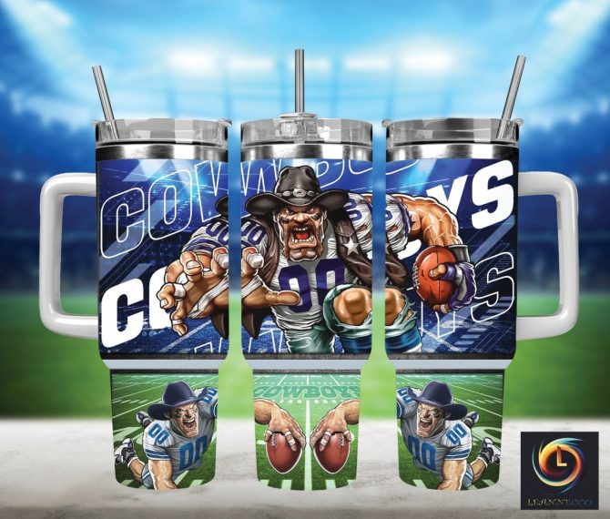 Dallas Cowboys Nfl Mascot Custom Stanley Quencher 40Oz Stainless Steel Tumbler With Handle