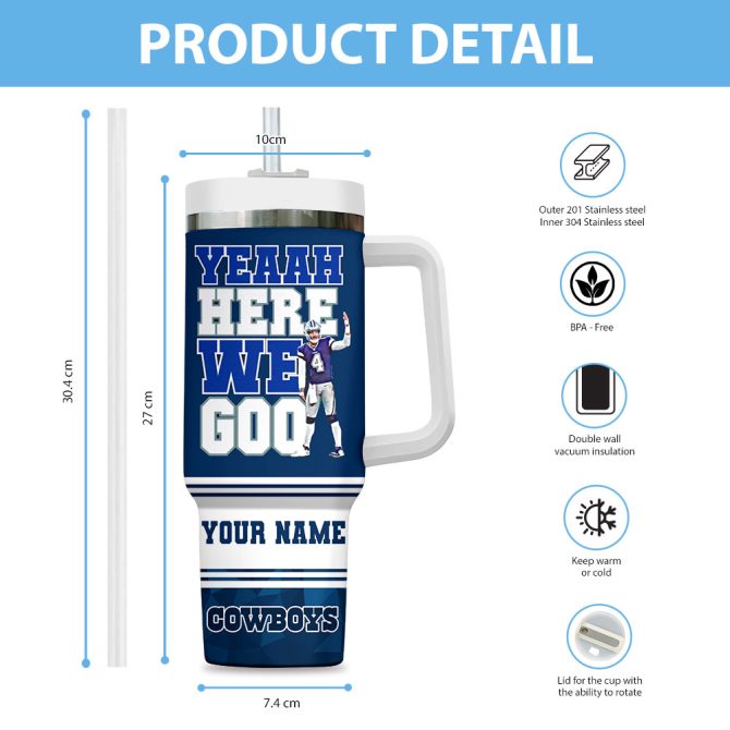 Dallas Cowboys Nfl Custom Stanley Quencher 40Oz Stainless Steel Tumbler With Handle - Image 3
