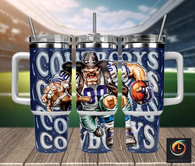 Dallas Cowboys Nfl Mascot Custom Stanley Quencher 40Oz Stainless Steel Tumbler With Handle