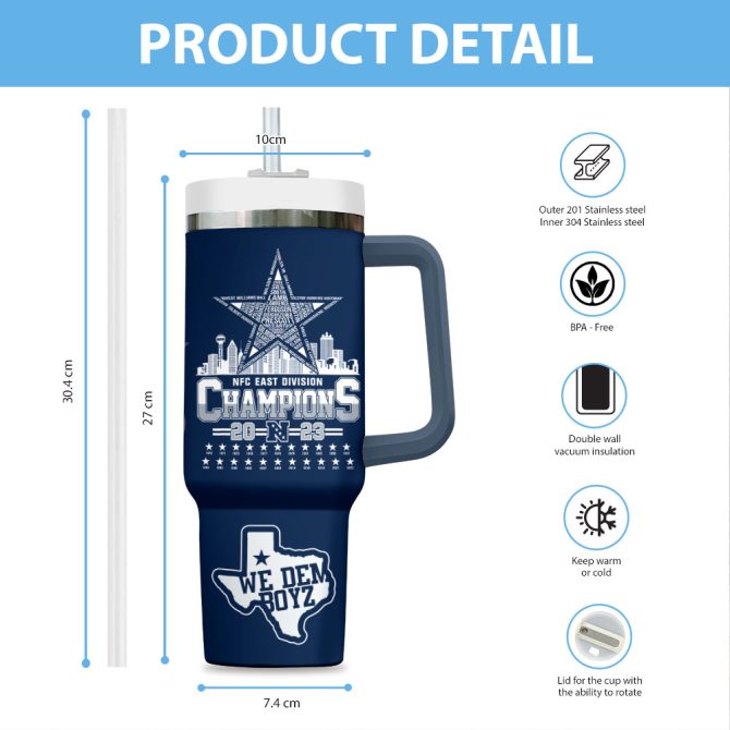 Dallas Cowboys Nfl Custom Stanley Quencher 40Oz Stainless Steel Tumbler With Handle - Image 3