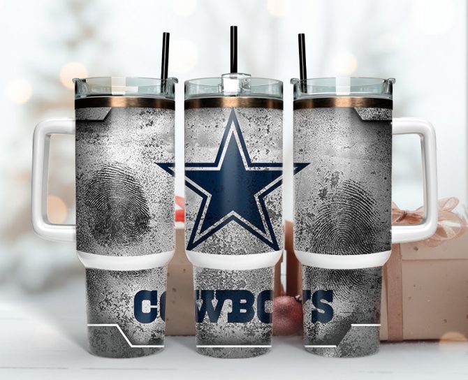 Dallas Cowboys Nfl Fingerprint Effect Custom Stanley Quencher 40Oz Stainless Steel Tumbler With Handle