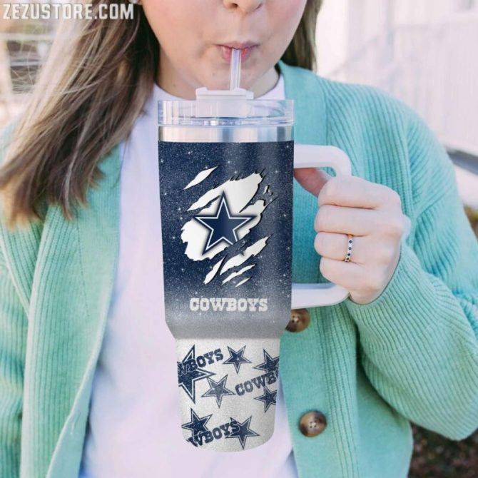 Dallas Cowboys Nfl Glitter Custom Stanley Quencher 40Oz Stainless Steel Tumbler With Handle - Image 2