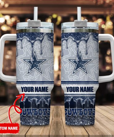 Dallas Cowboys Nfl Glitter Custom Stanley Quencher 40Oz Stainless Steel Tumbler With Handle