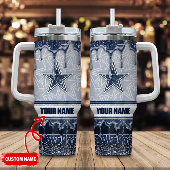 Dallas Cowboys Nfl Glitter Custom Stanley Quencher 40Oz Stainless Steel Tumbler With Handle